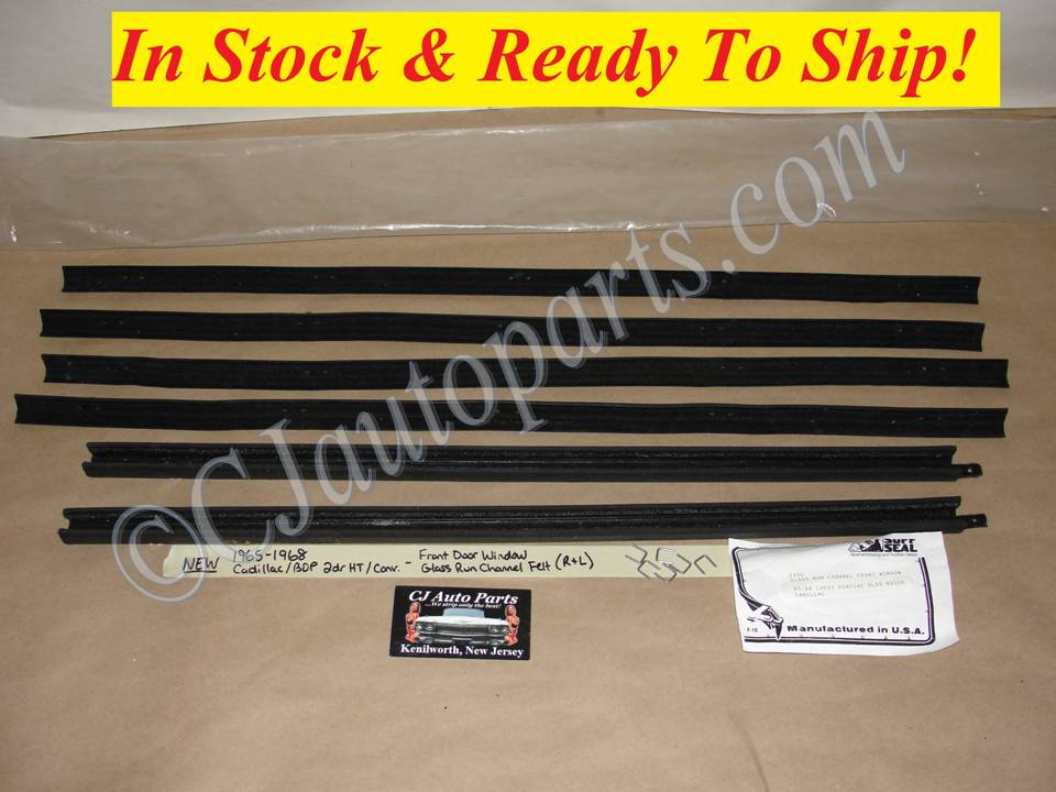 NEW 1965 1966 1967 1968 CADILLAC DEVILLE CALAIS 1965 1966 ELDORADO 2DR HARDTOP CONVERTIBLE FRONT DOOR WINDOW GLASS RUN CHANNEL WEATHERSTRIP FELT SET - RIGHT & LEFT
