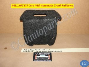 OEM 1974 1975 1976 Cadillac Deville Fleetwood Calais Commercial Chassis TRUNK LATCH COVER TRIM - BLACK CARPETED