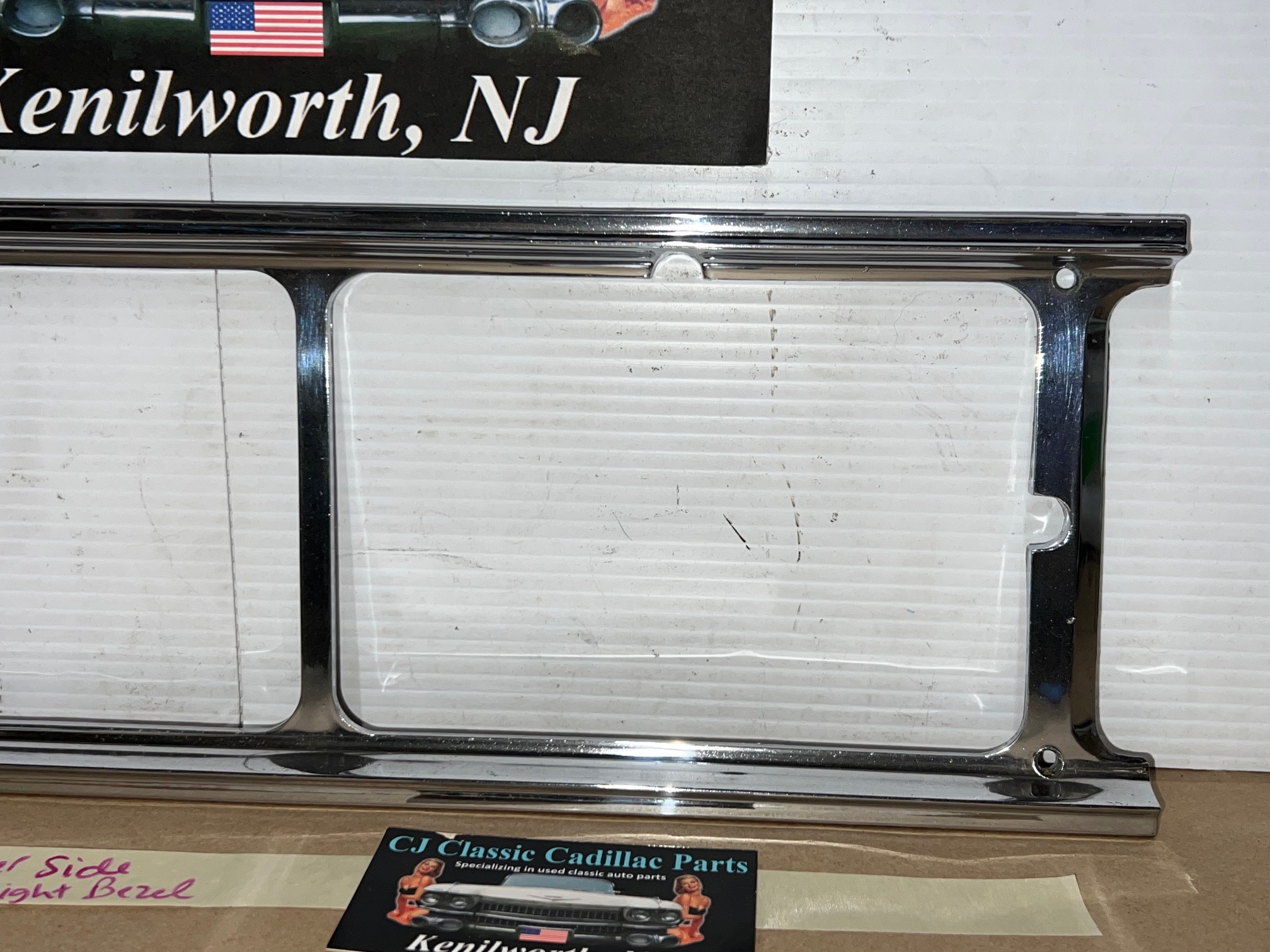 OEM 1975 1976 Cadillac Deville Fleetwood Calais Commercial Chassis LEFT DRIVER SIDE HEADLIGHT BEZEL TRIM #1605304 - Image 2