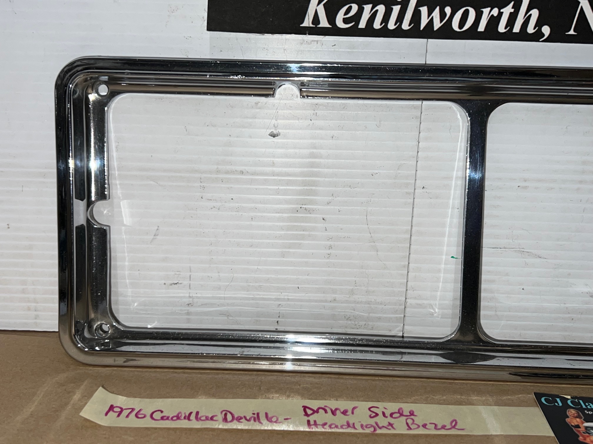 OEM 1975 1976 Cadillac Deville Fleetwood Calais Commercial Chassis LEFT DRIVER SIDE HEADLIGHT BEZEL TRIM #1605304 - Image 4