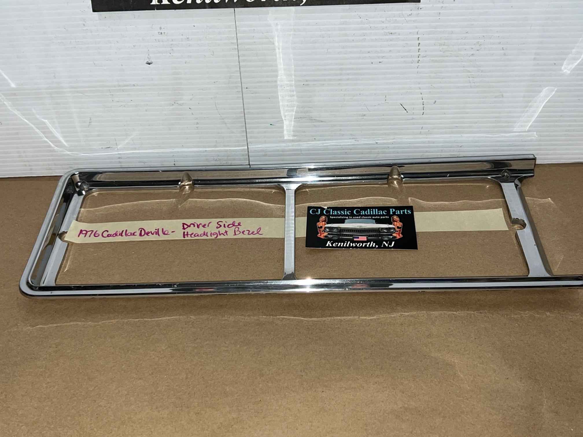 OEM 1975 1976 Cadillac Deville Fleetwood Calais Commercial Chassis LEFT DRIVER SIDE HEADLIGHT BEZEL TRIM #1605304 - Image 5