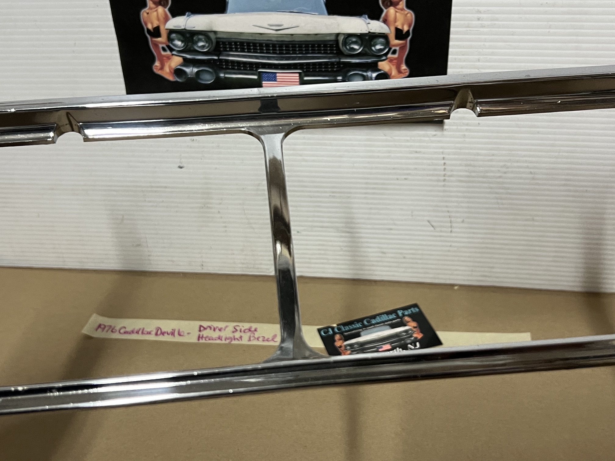 OEM 1975 1976 Cadillac Deville Fleetwood Calais Commercial Chassis LEFT DRIVER SIDE HEADLIGHT BEZEL TRIM #1605304 - Image 13
