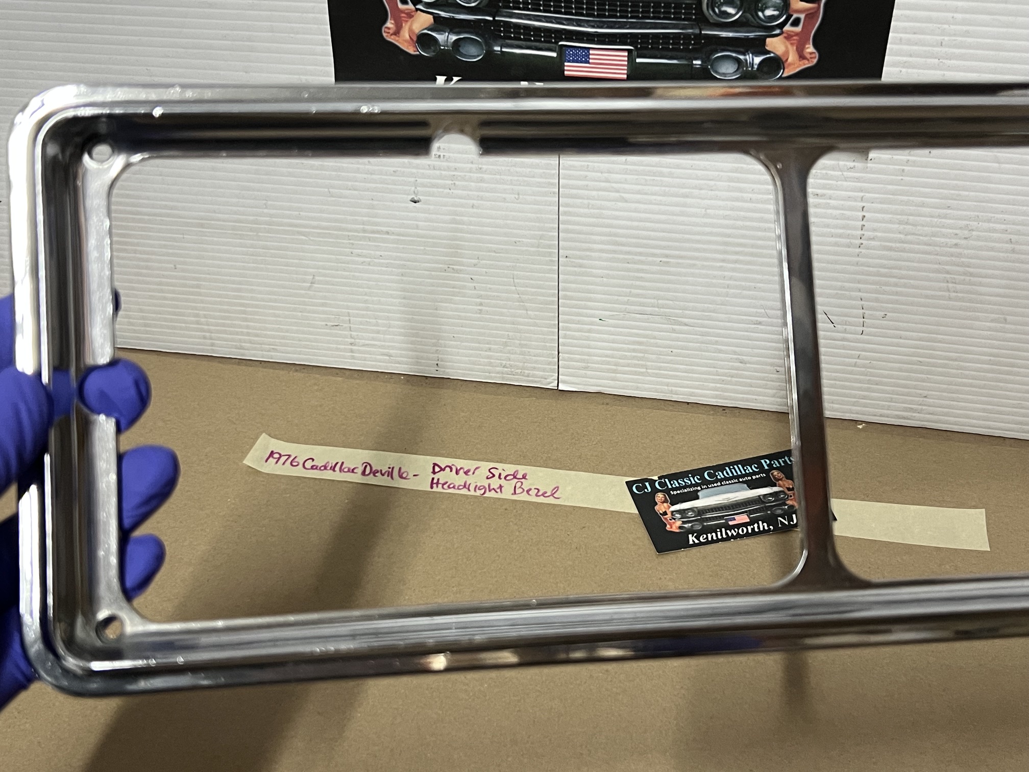 OEM 1975 1976 Cadillac Deville Fleetwood Calais Commercial Chassis LEFT DRIVER SIDE HEADLIGHT BEZEL TRIM #1605304 - Image 15