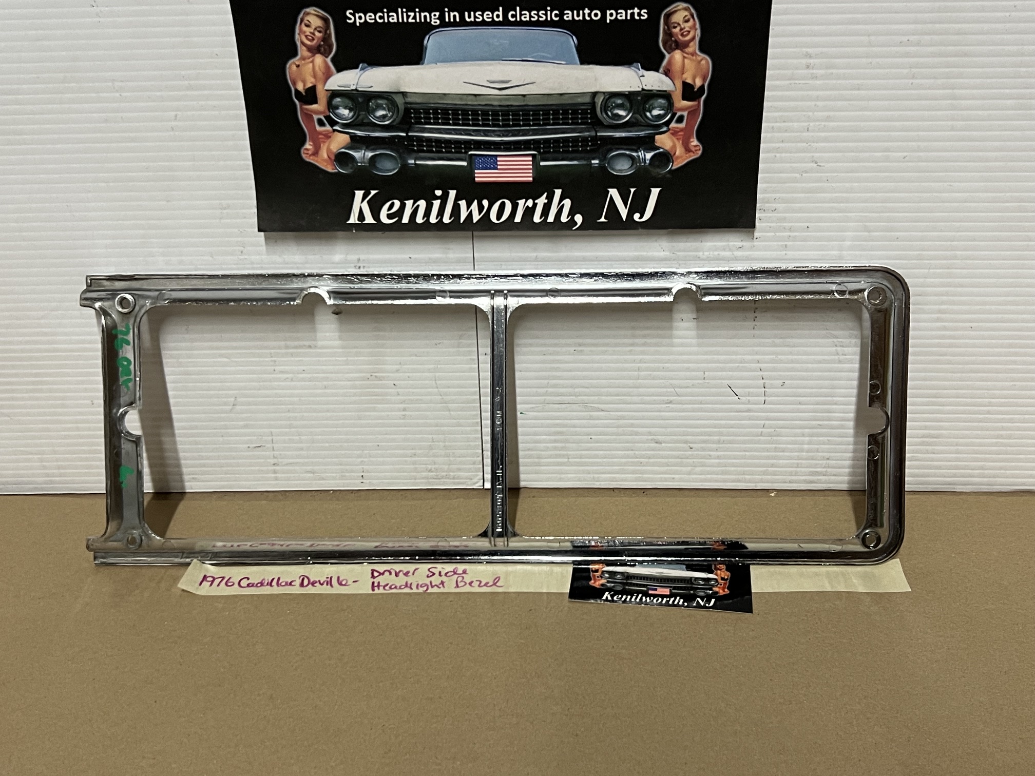 OEM 1975 1976 Cadillac Deville Fleetwood Calais Commercial Chassis LEFT DRIVER SIDE HEADLIGHT BEZEL TRIM #1605304 - Image 17