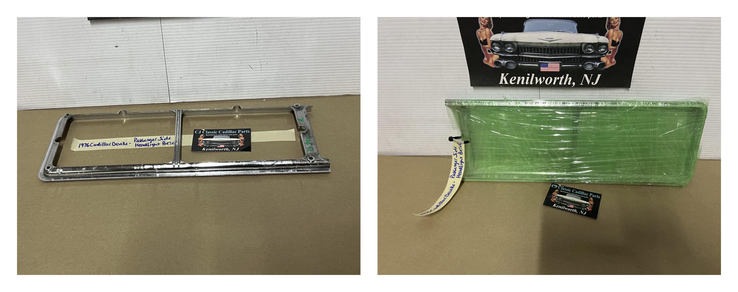 OEM 1975 1976 Cadillac Deville Fleetwood Calais Commercial Chassis RIGHT PASSENGER SIDE HEADLIGHT BEZEL TRIM #1605305 - Image 24