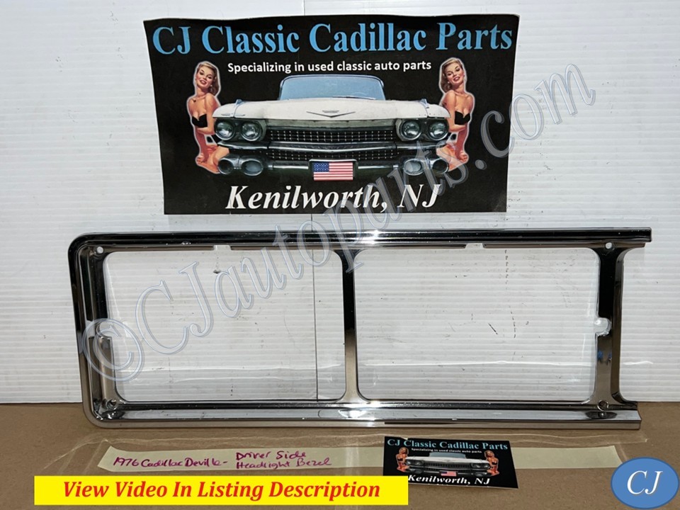 OEM 1975 1976 Cadillac Deville Fleetwood Calais Commercial Chassis LEFT DRIVER SIDE HEADLIGHT BEZEL TRIM #1605304