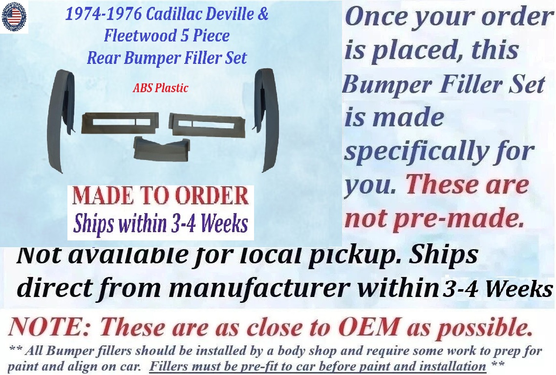 NEW 1974 1975 1976 Cadillac Deville & Fleetwood Rear Bumper Filler Set (5 Piece Fillers) - Image 2