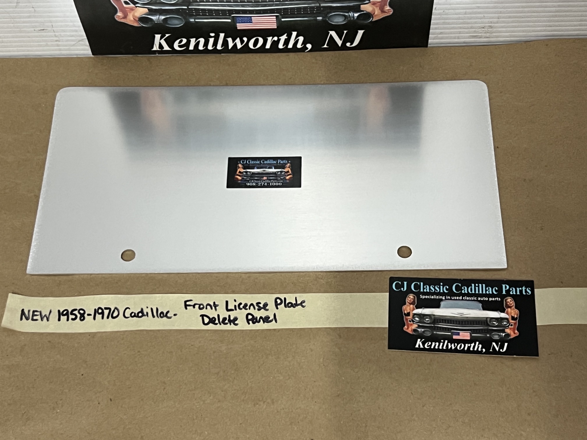 NEW 1958 1959 1960 1961 1962 1963 1964 1965 1966 1967 1968 1969 1970 Cadillac Deville Eldorado Fleetwood Calais FRONT LICENSE PLATE DELETE FILLER PANEL (Replaces #1480301) - Image 6