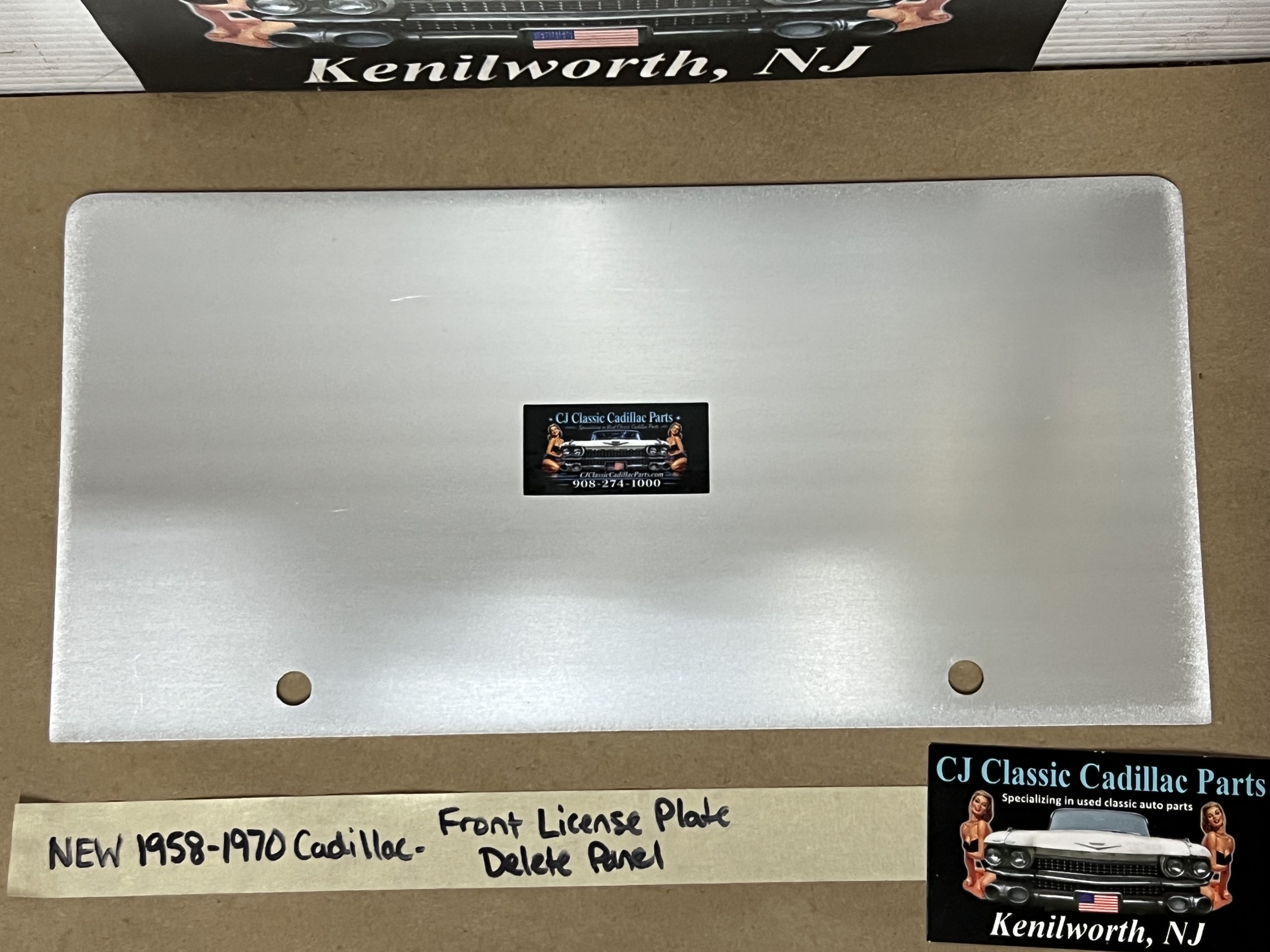 NEW 1958 1959 1960 1961 1962 1963 1964 1965 1966 1967 1968 1969 1970 Cadillac Deville Eldorado Fleetwood Calais FRONT LICENSE PLATE DELETE FILLER PANEL (Replaces #1480301) - Image 7