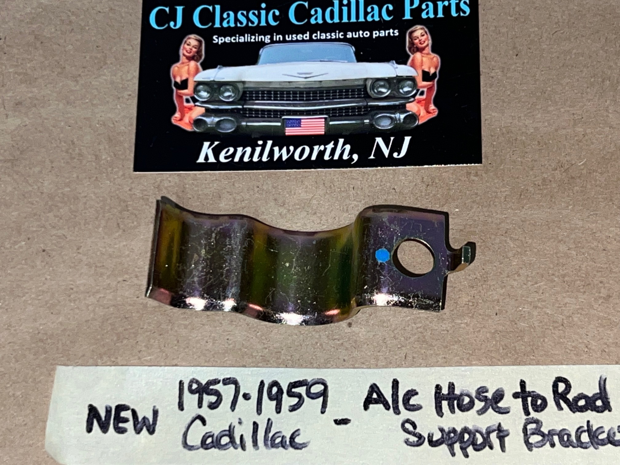 NEW 1957 1958 1959 CADILLAC DEVILLE ELDORADO FLEETWOOD A/C HOSE TO RAD SUPPORT BRACKET TIE BAR CLAMP HOLD DOWN - Image 4