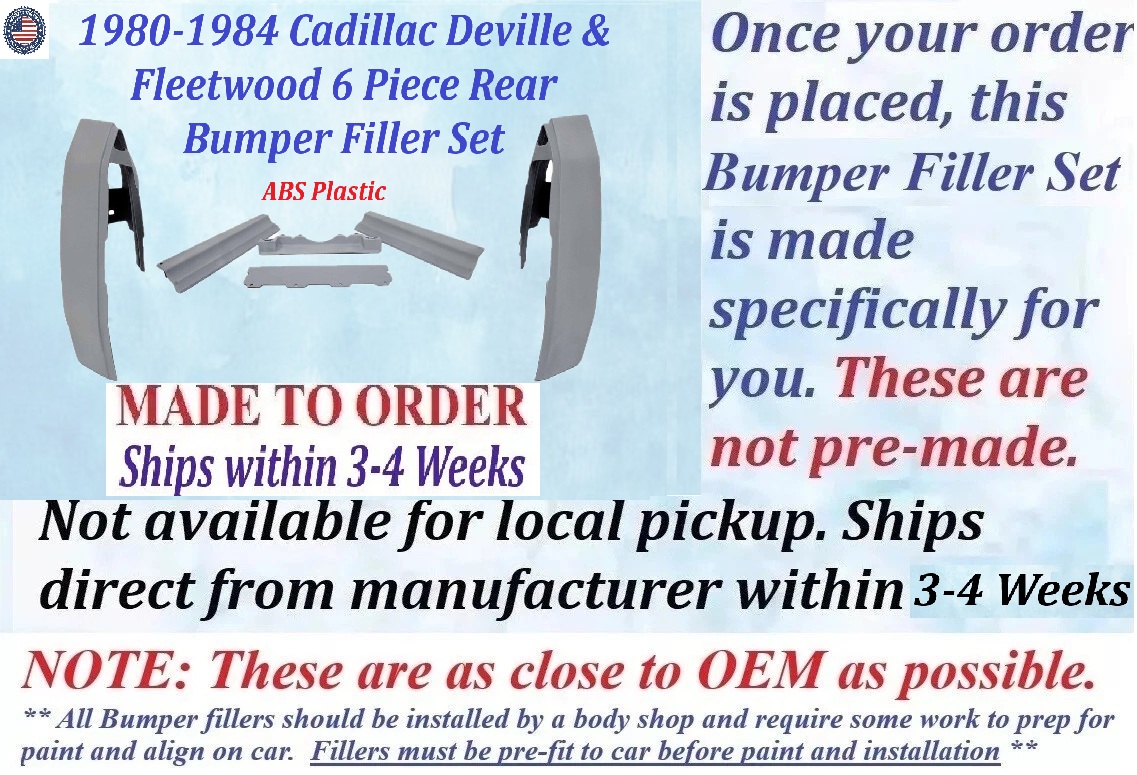 NEW 1980 1981 1982 1983 1984 Cadillac Deville Fleetwood Rear Bumper Filler Set (6 Piece Fillers) - Image 2
