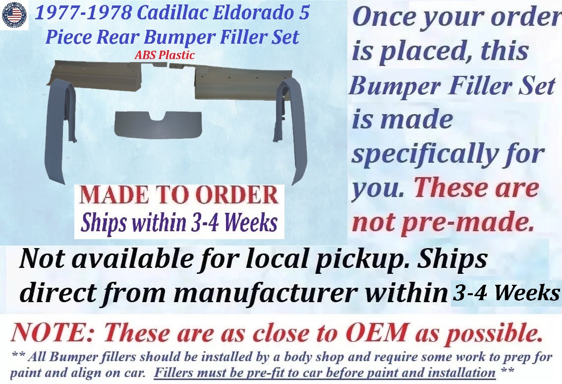 NEW 1977-1978 Cadillac Eldorado Rear Bumper Filler Panel Set (5 Piece Fillers)