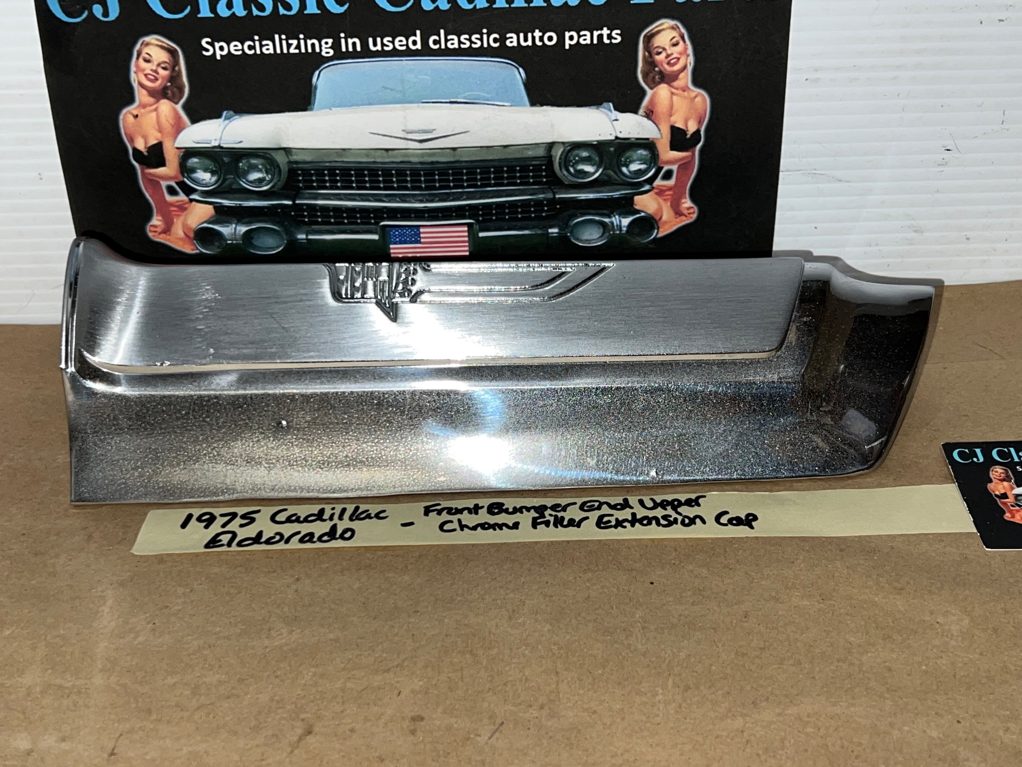 OEM 1975 1976 1977 1978 Cadillac Eldorado FRONT BUMPER END UPPER FENDER EXTENSION CHROME FILLER CAP #1604916 - Image 5
