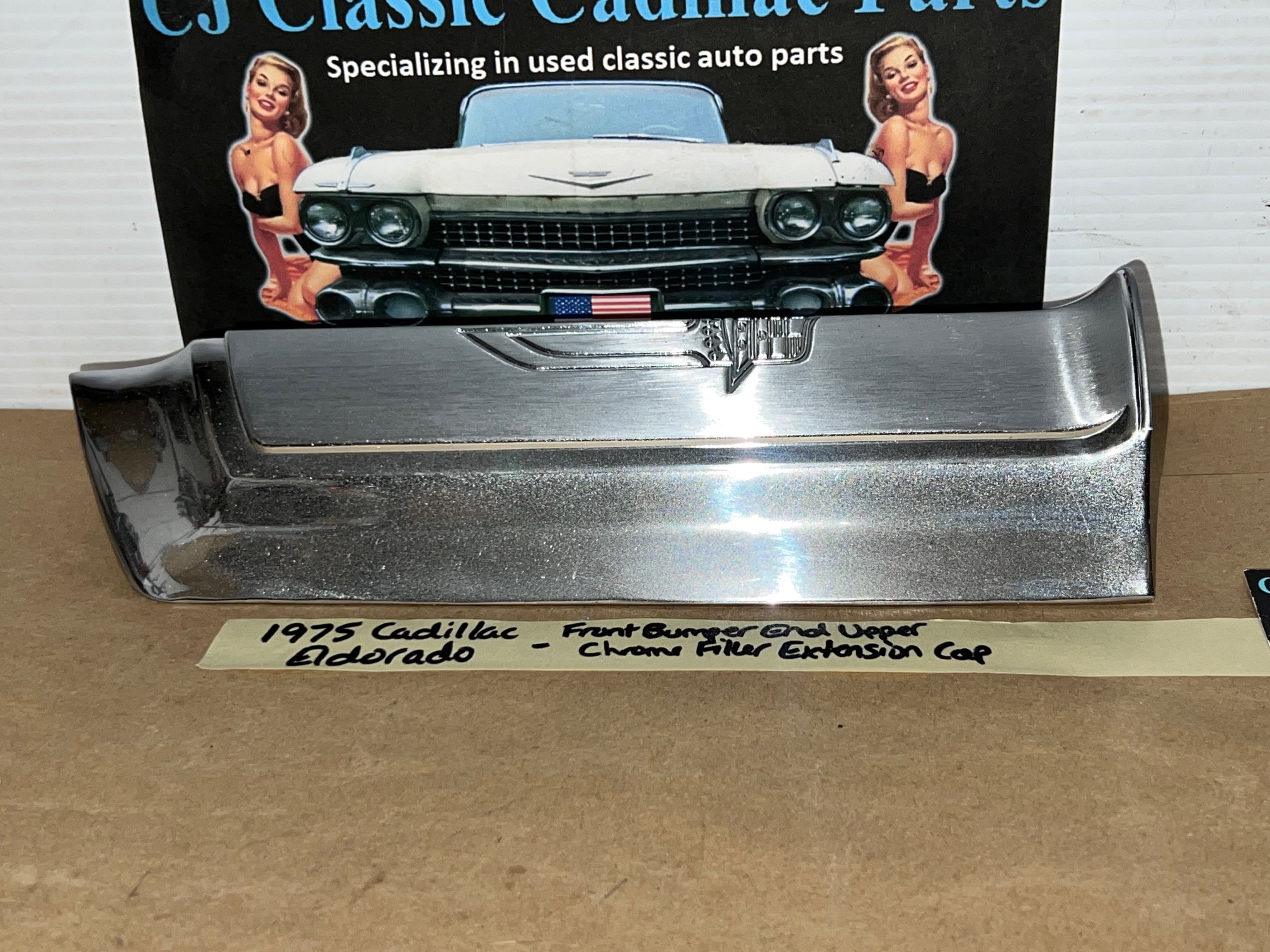 OEM 1975 1976 1977 1978 Cadillac Eldorado FRONT BUMPER END UPPER FENDER EXTENSION CHROME FILLER CAP #1604916 - Image 7