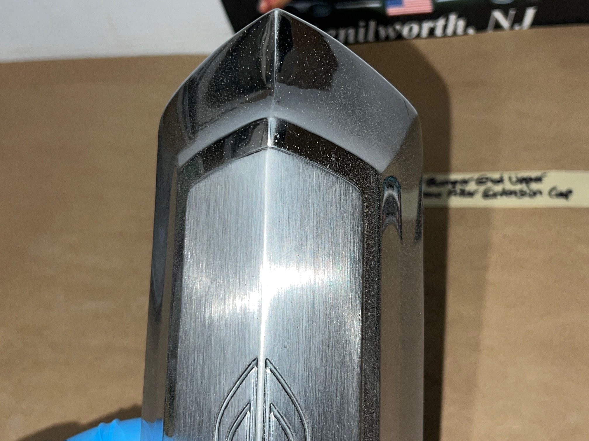 OEM 1975 1976 1977 1978 Cadillac Eldorado FRONT BUMPER END UPPER FENDER EXTENSION CHROME FILLER CAP #1604916 - Image 12