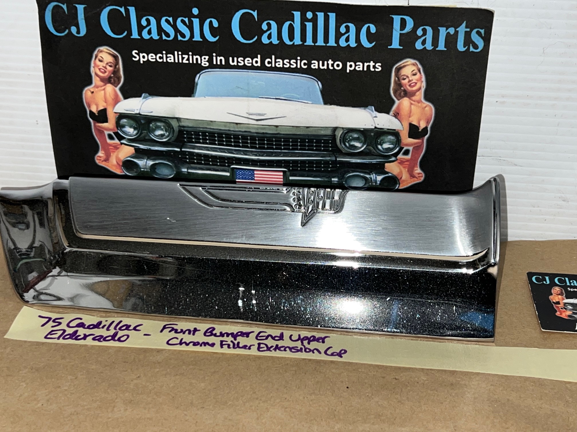 OEM 1975 1976 1977 1978 Cadillac Eldorado #1604916 FRONT BUMPER END UPPER FENDER EXTENSION CHROME FILLER CAP - Image 5