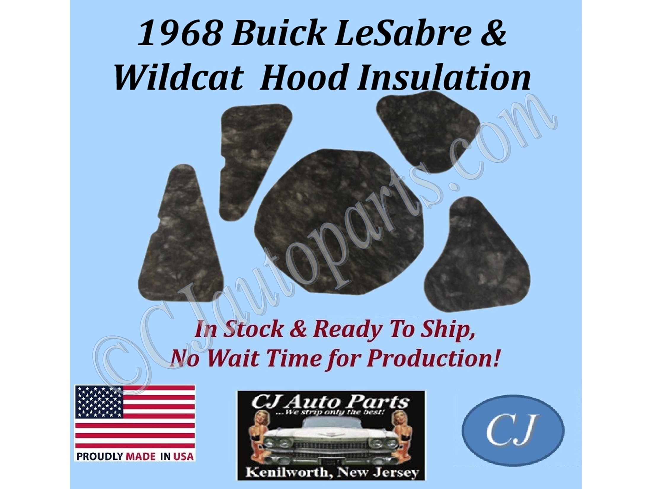 REM 1968 BUICK LESABRE & WILDCAT 5 PIECE HOOD INSULATION - 1" THICK - BUK-HIN-100