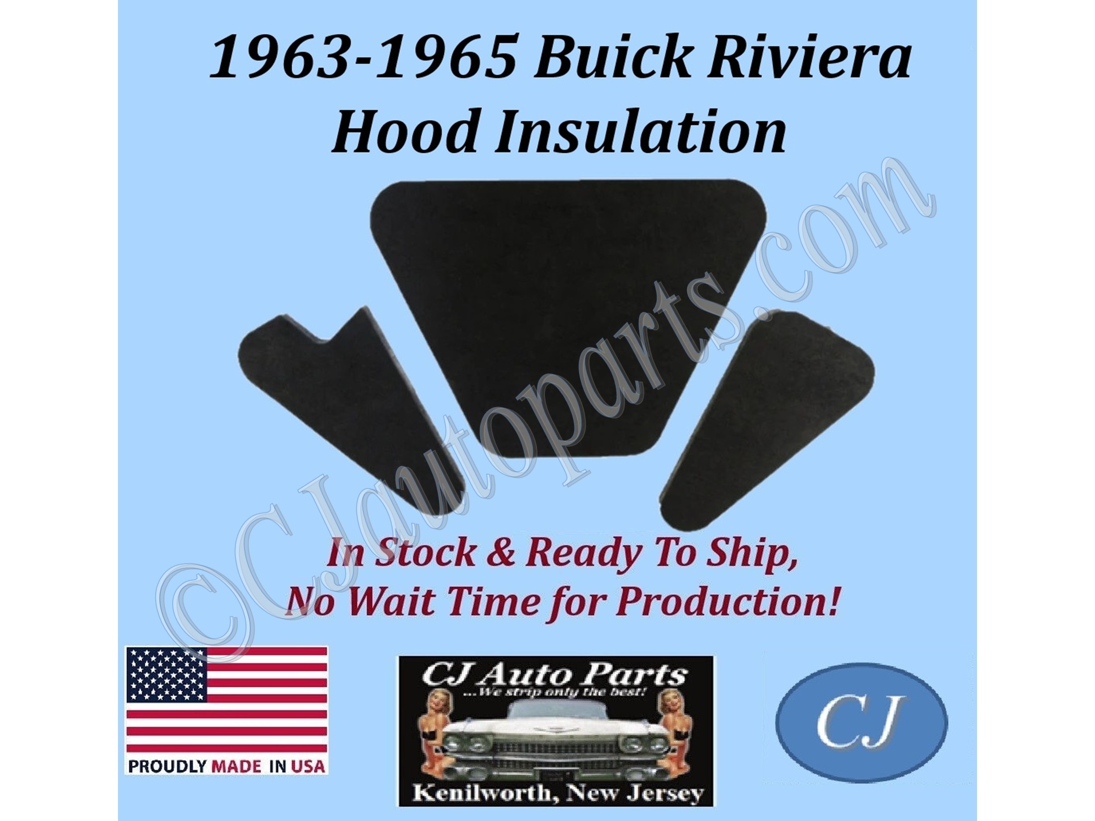 REM 1963 1964 1965 BUICK RIVIERA 3 PIECE HOOD INSULATION - 1" THICK - BUK-HIN-070