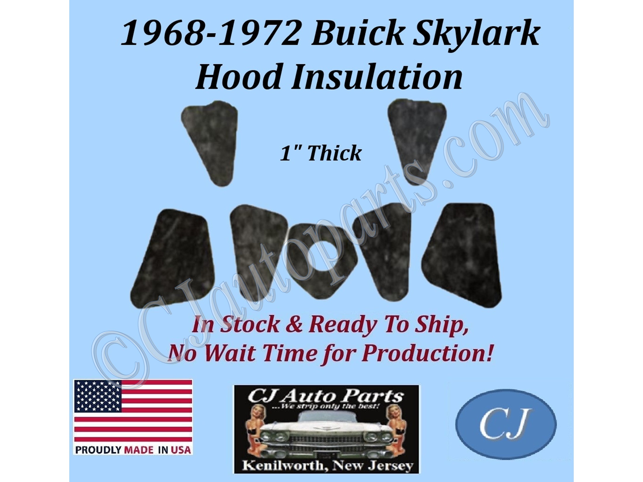 REM 1968 1969 1970 1971 1972 BUICK SKYLARK 7 PC BLACK HOOD INSULATION - 1" THICK - SKY-HIN-015