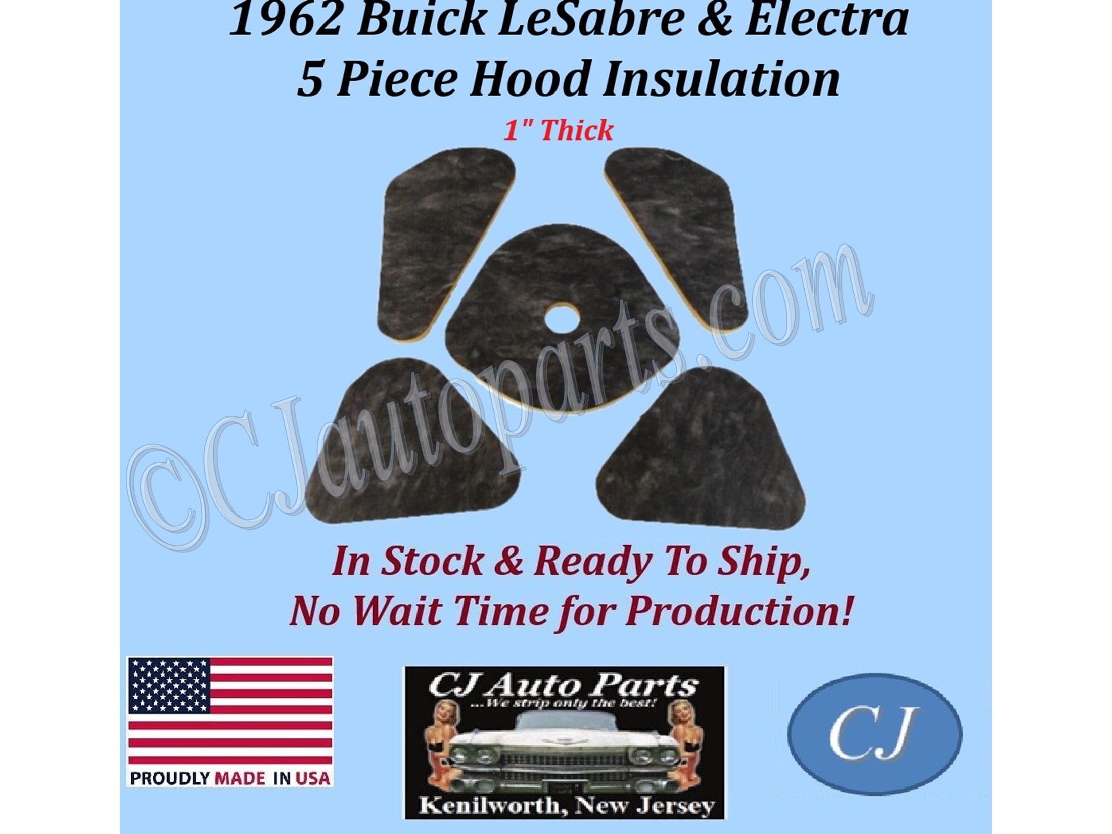REM 1962 BUICK ELECTRA LESABRE BLACK HOOD INSULATION - 1" THICK - BUK-HIN-060