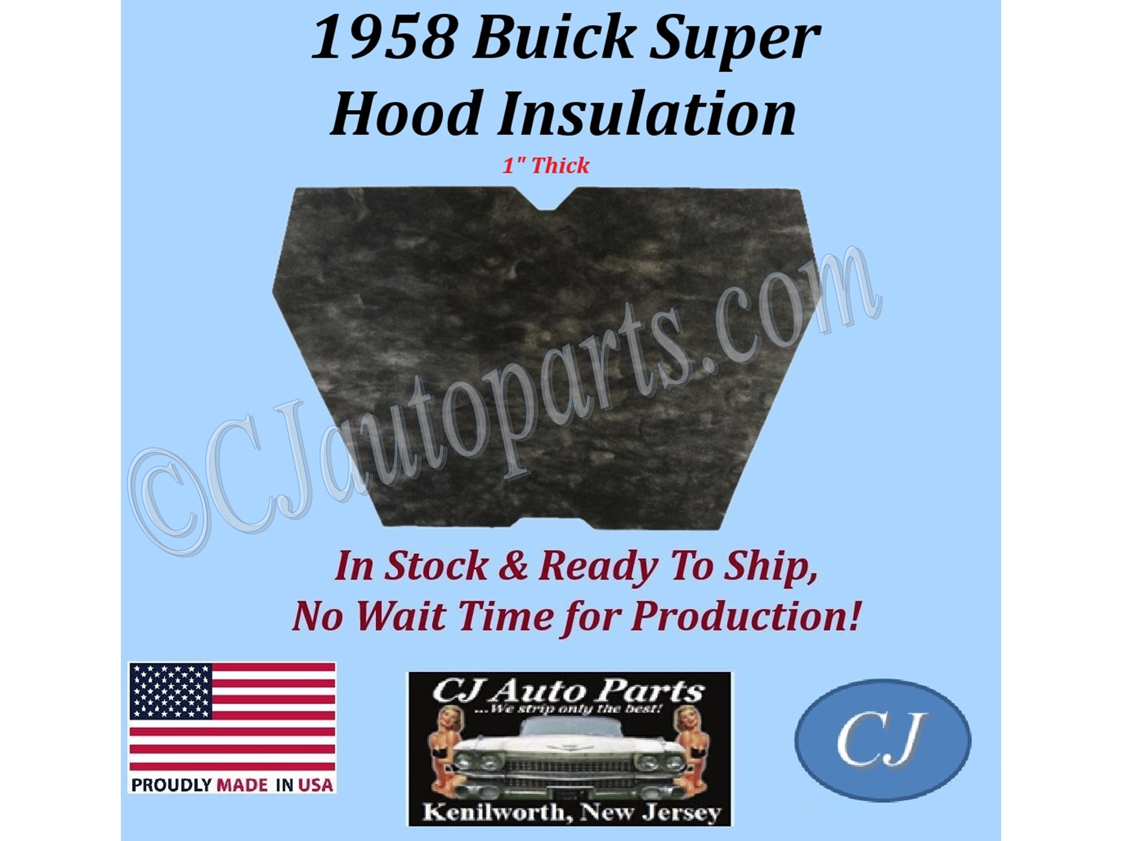 REM 1958 BUICK SUPER BLACK HOOD INSULATION - 1" THICK - BUK-HIN-045